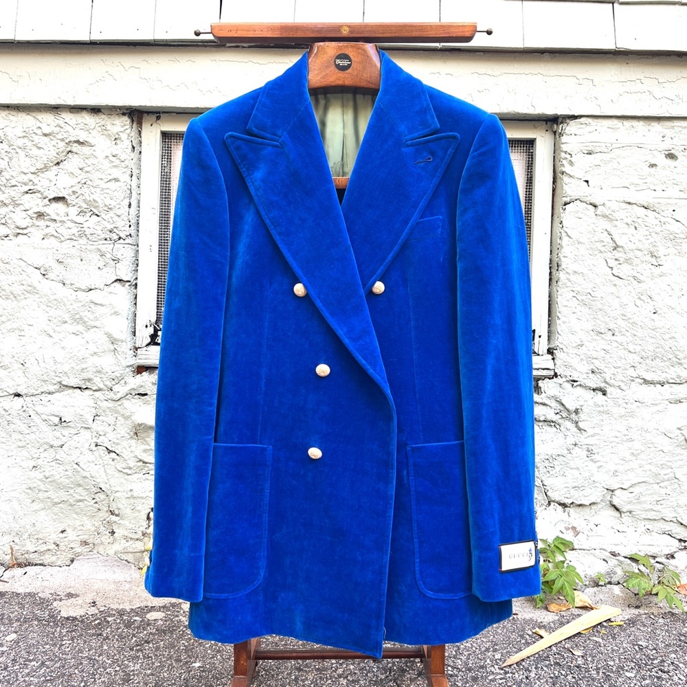 Gucci Blue Velvet Double Breasted Blazer NEW sz 50